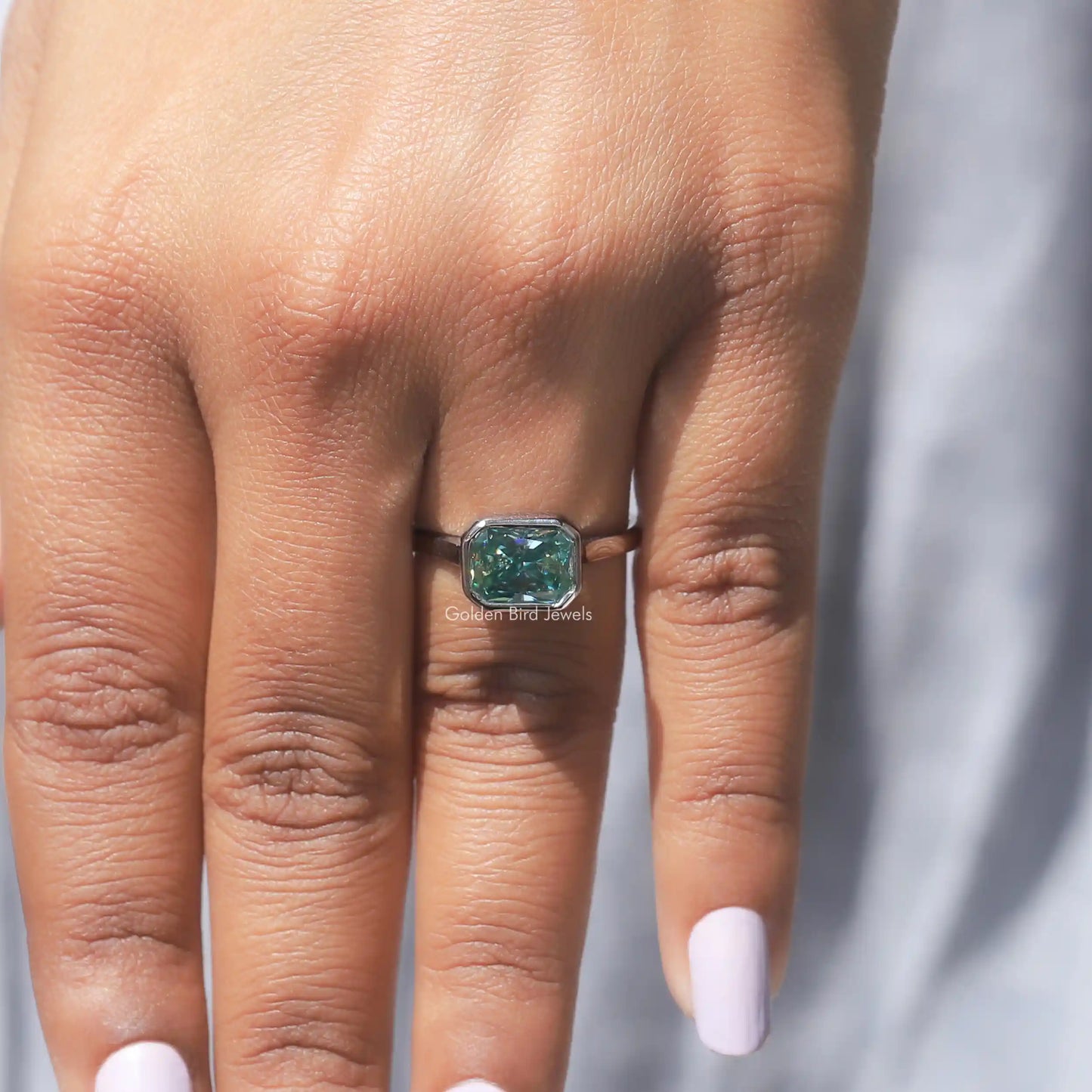 Detailed View Of Radiant Cut Moissanite Engagement Ring