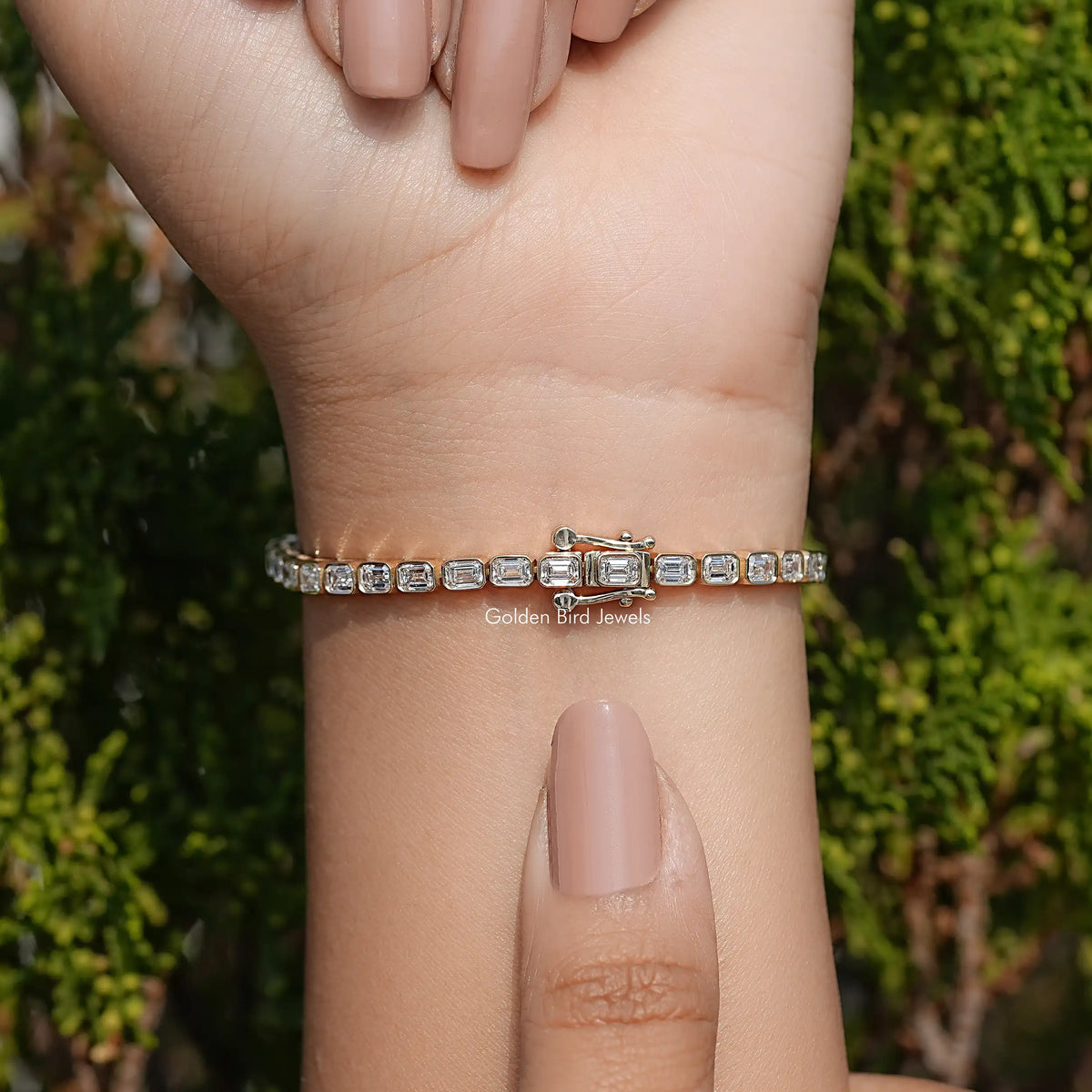 Back View Of Emerald Lab Diamond Tennis Bracelet
