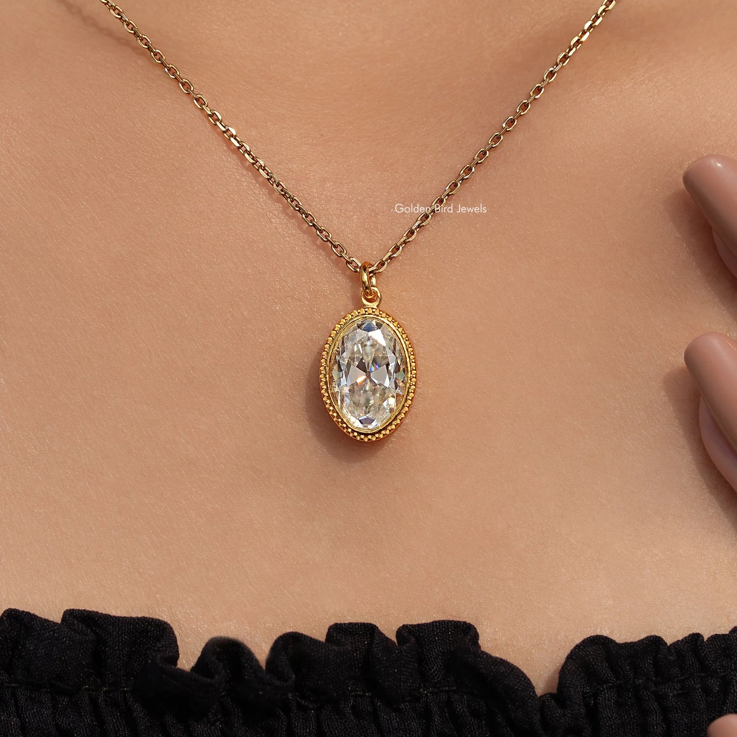 Full White Old Mine Oval Cut Bezel Stud Pendant