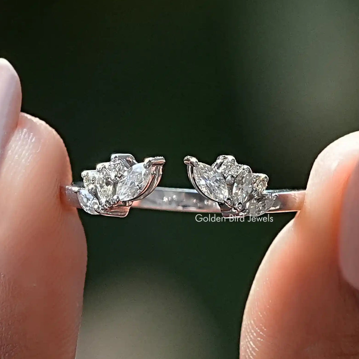 Front View of Marquise Cut Diamond Open Cuff Stacking Band
