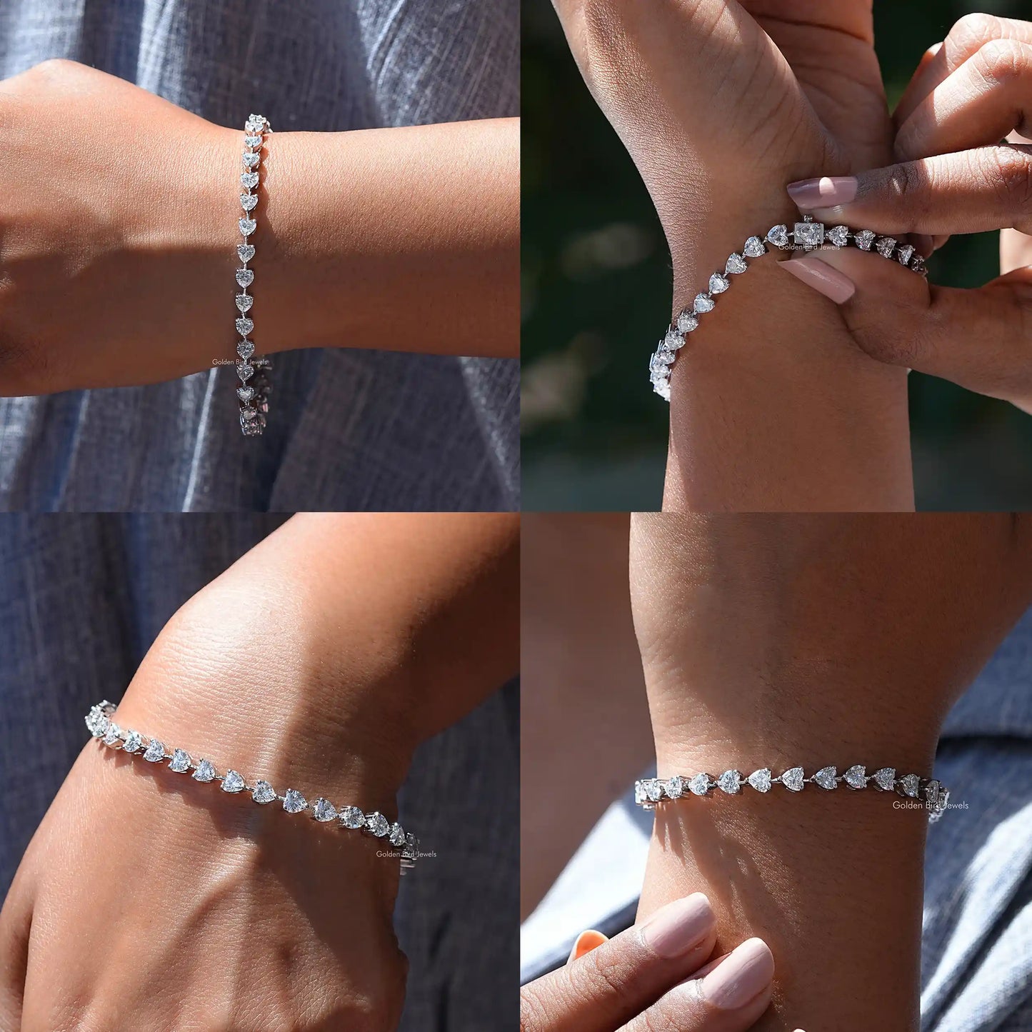 Front back side and close view of moissanite tennis bracelet
