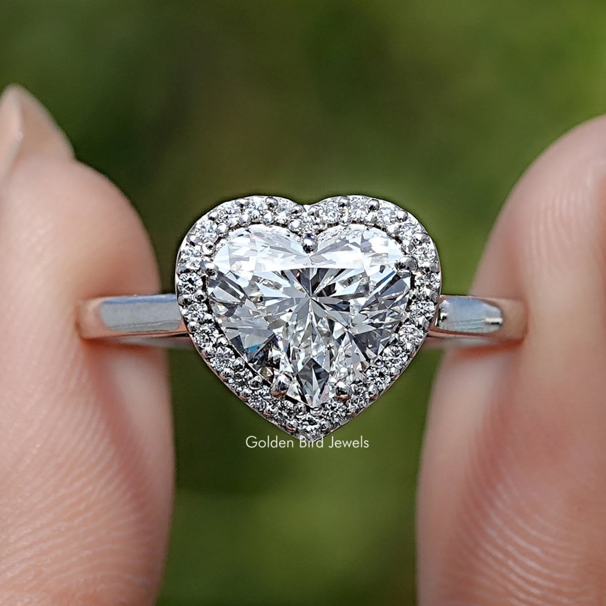 Front View of Heart Cut Lab Diamond Halo Engagement Ring
