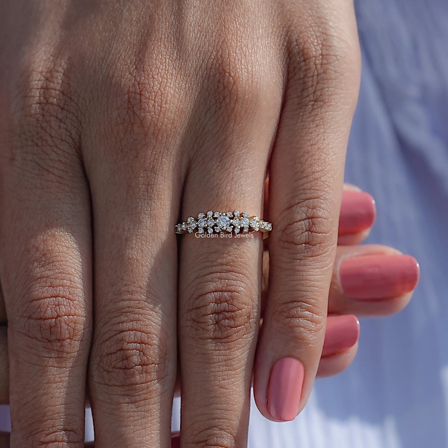 Detailed View Of Lab Diamond Round Cluster Engagement Ring