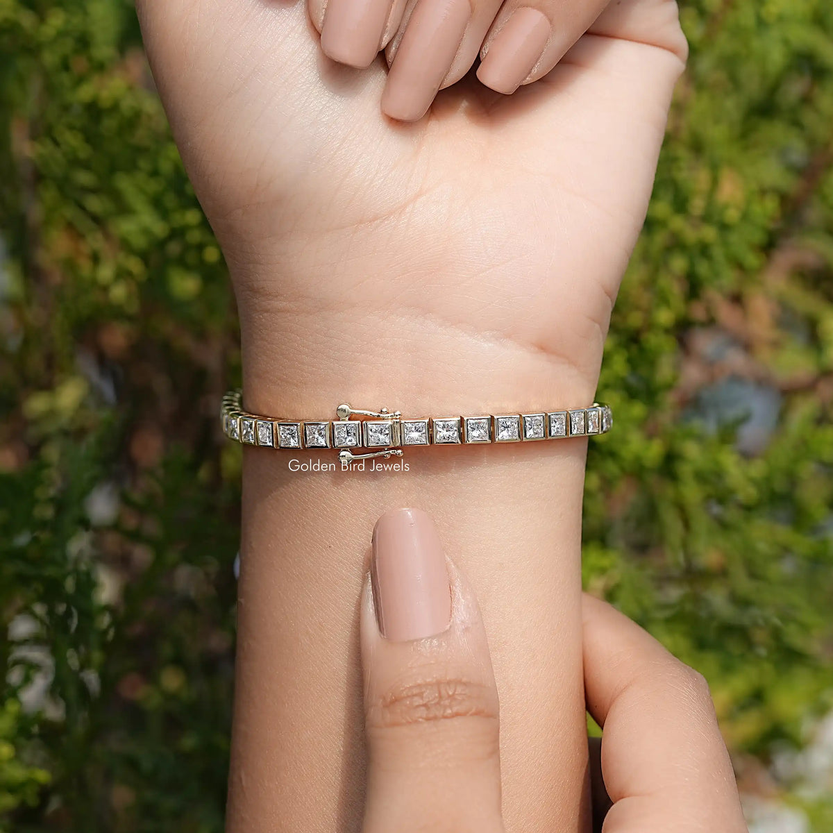 Back View Of Princess Lab Diamond Tennis Bracelet