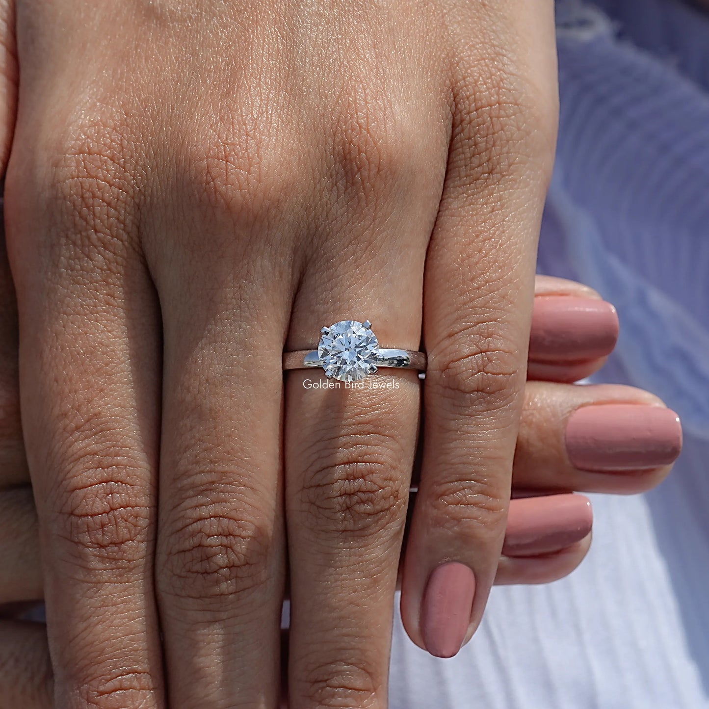 Detailed View Of Lab Diamond Round Solitaire Engagement Ring