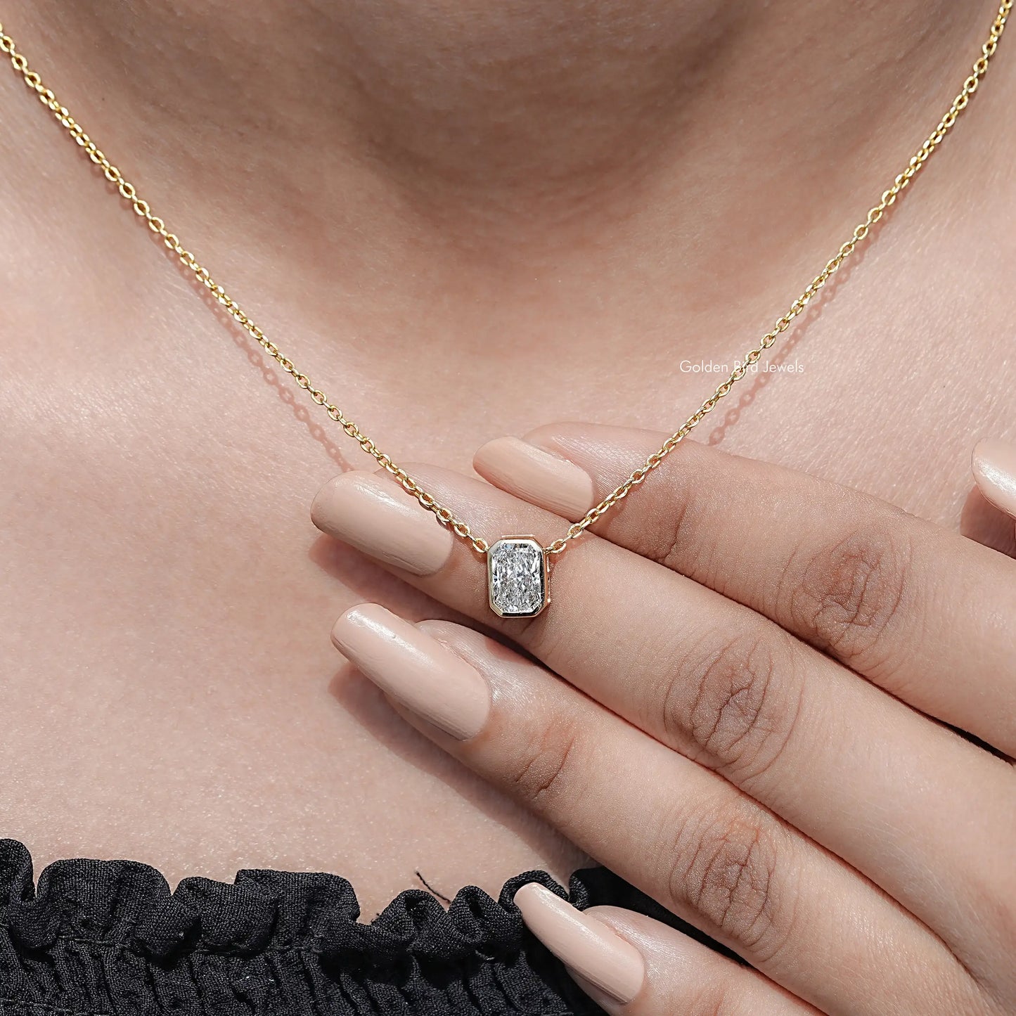 Radiant Cut Lab Diamond Bezel Set Solitaire Pendant
