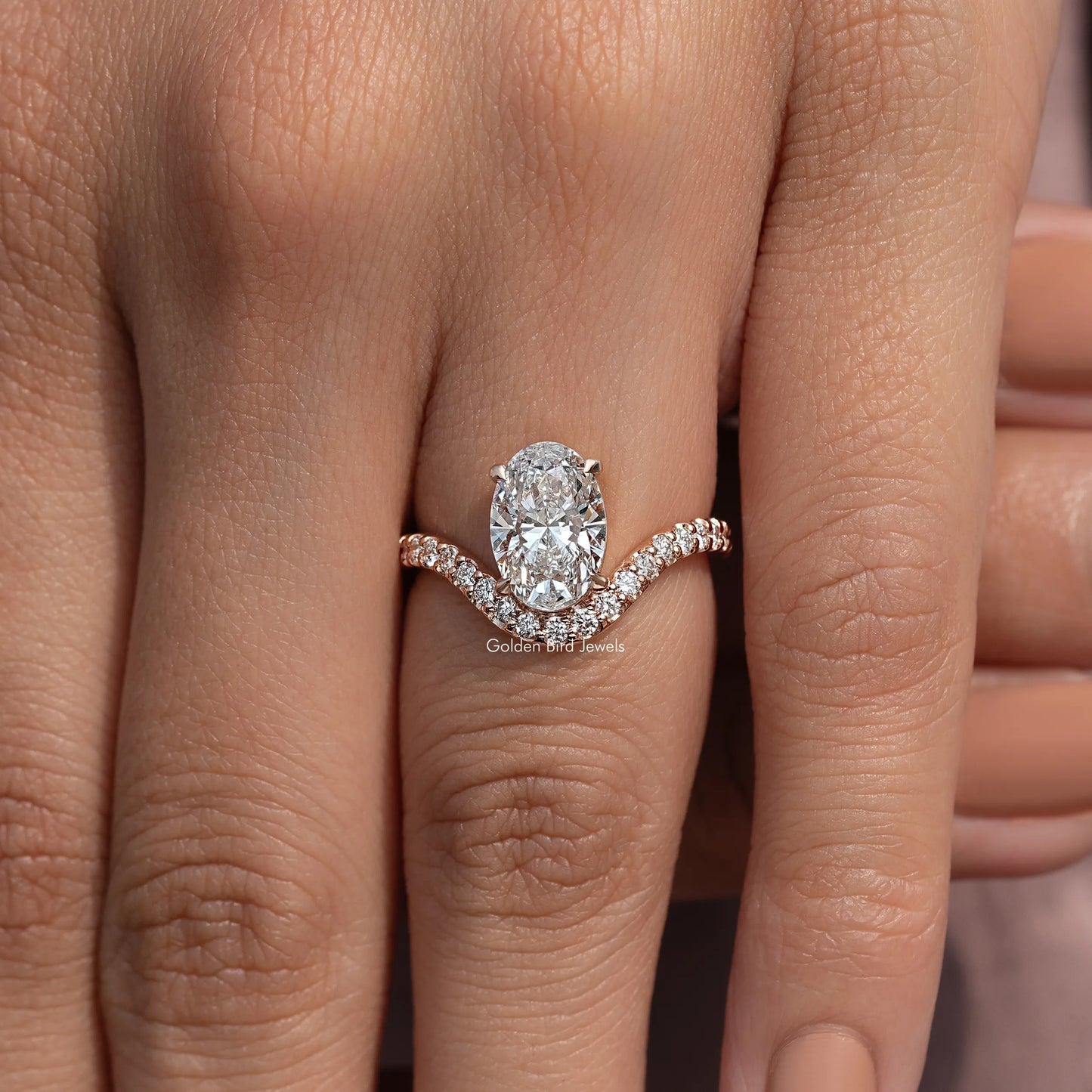 Oval Cut Lab Diamond Curved Accent Ring