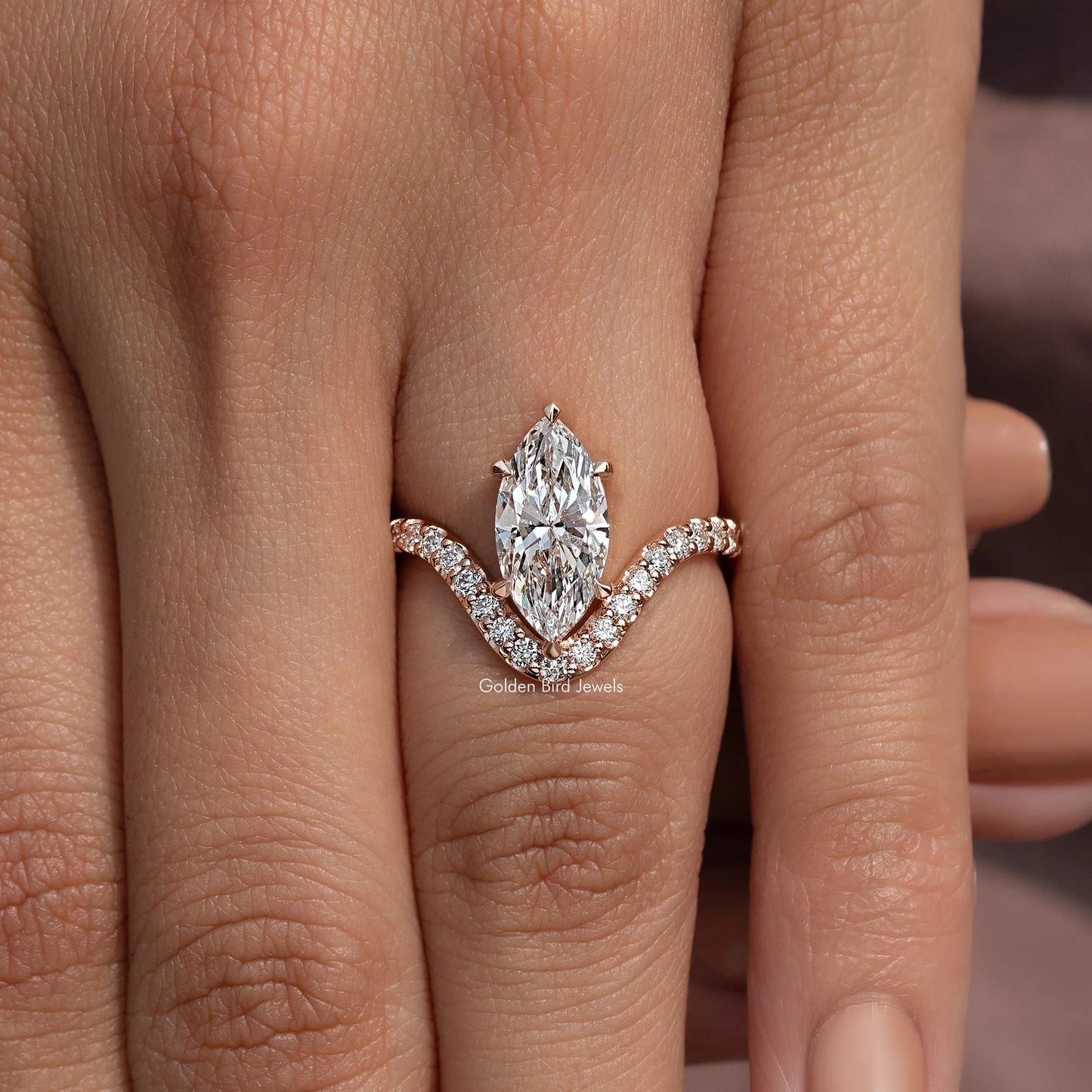 Marquise Cut Lab Grown Curved Accent Ring