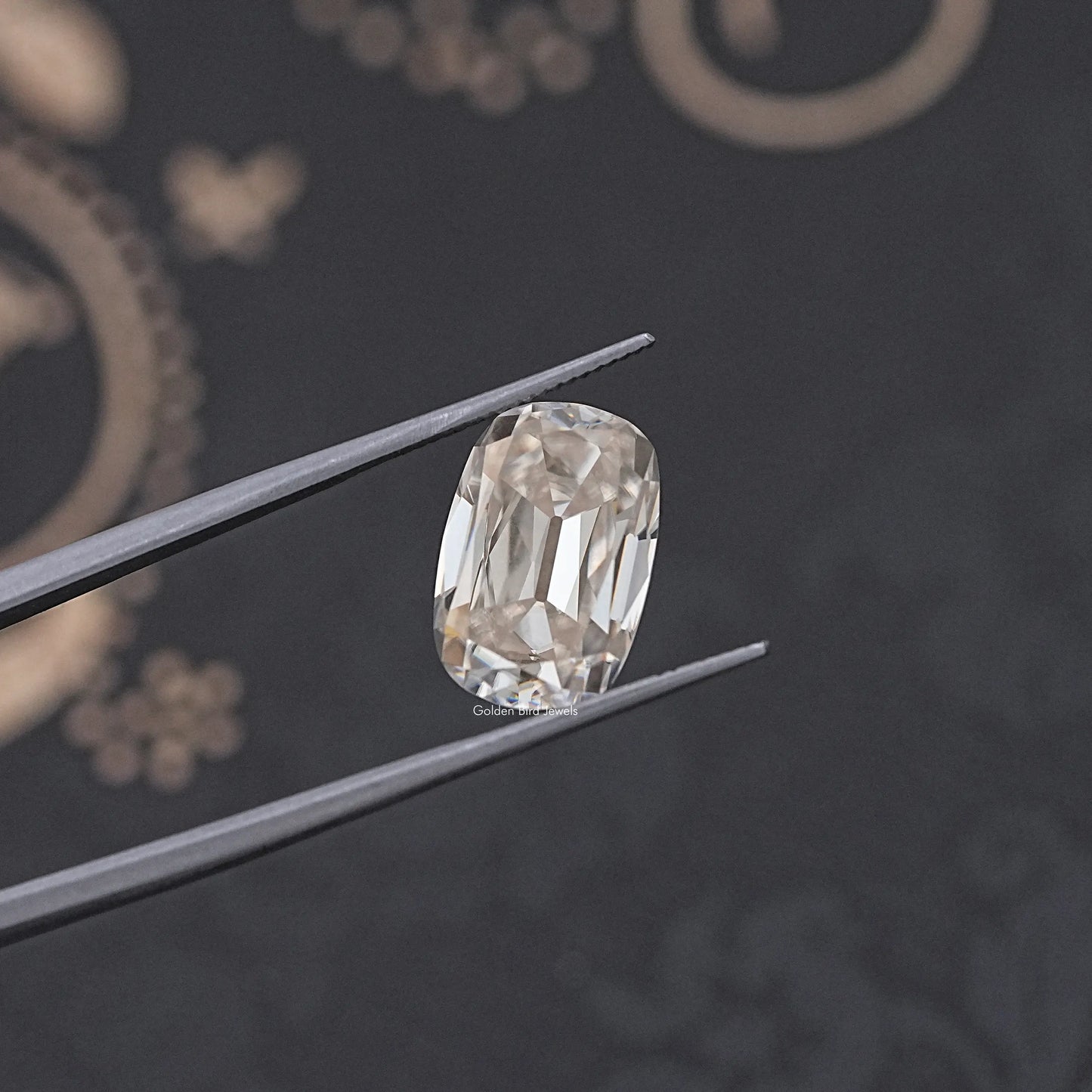 tweezers View of Cushion Cut Old Mine Style Loose Moissanite