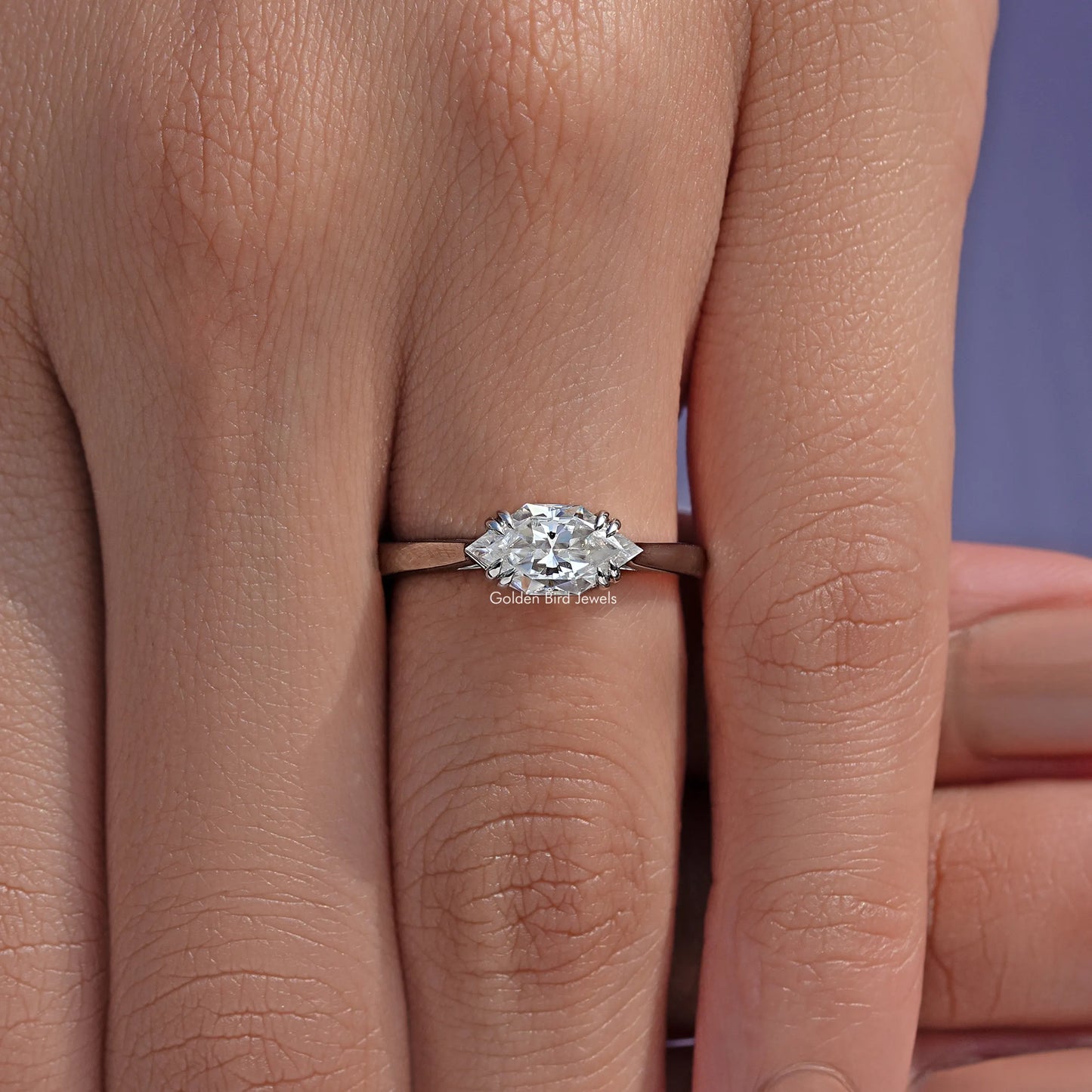 Dutch Marquise Moissanite East West Solitaire Ring