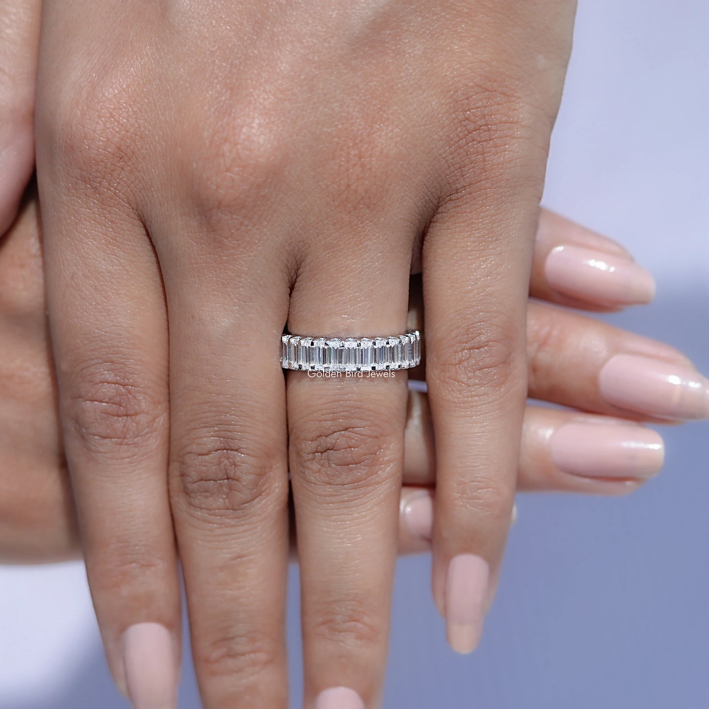 Detailed View Of Baguette Moissanite Half Eternity Wedding Band