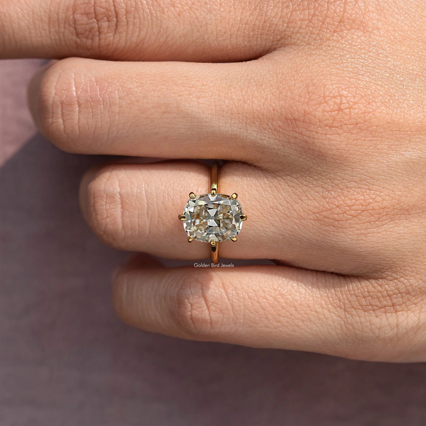 Old Mine Cushion Solitaire Moissanite Engagement Ring