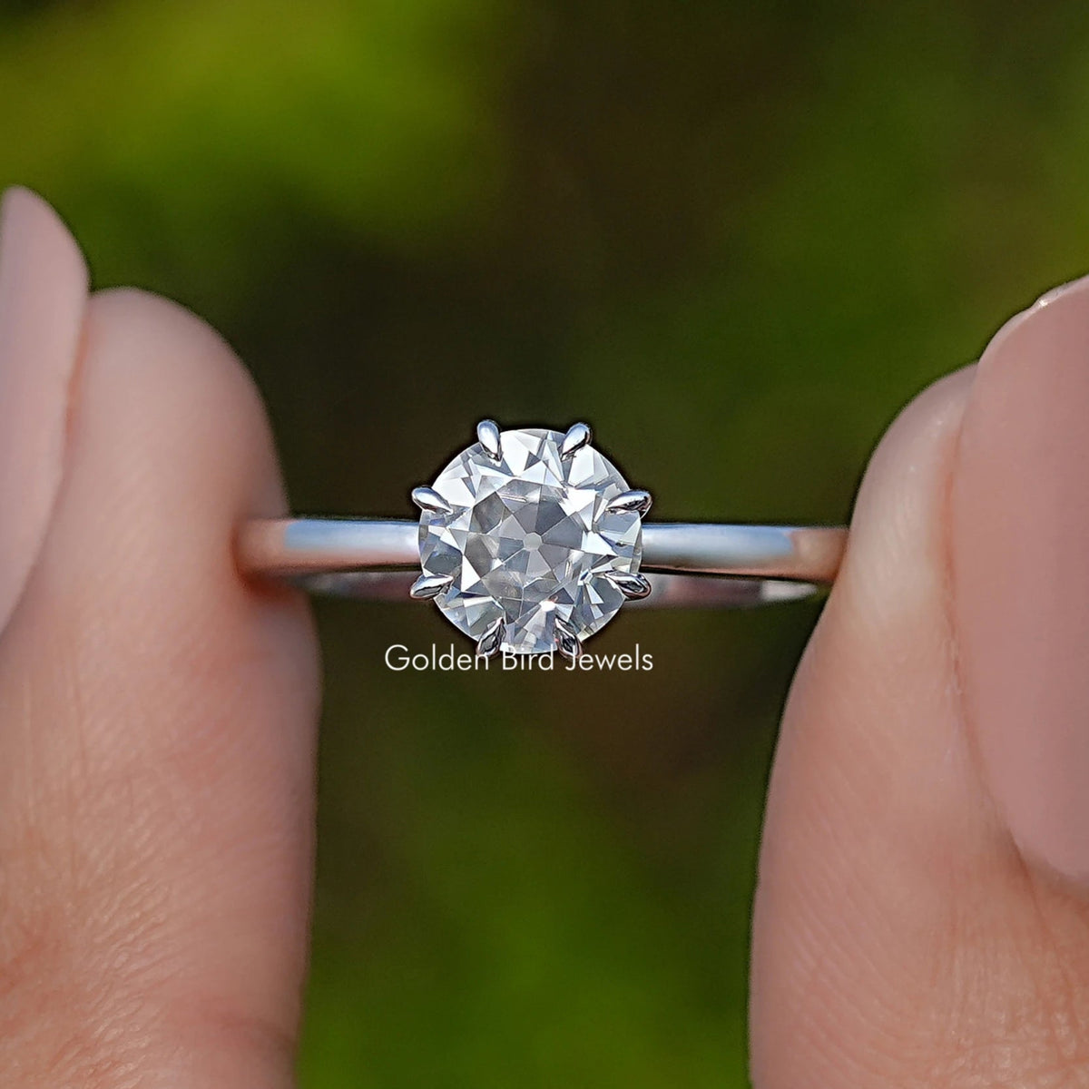 Front View of Moissanite Old European Round Solitaire Ring