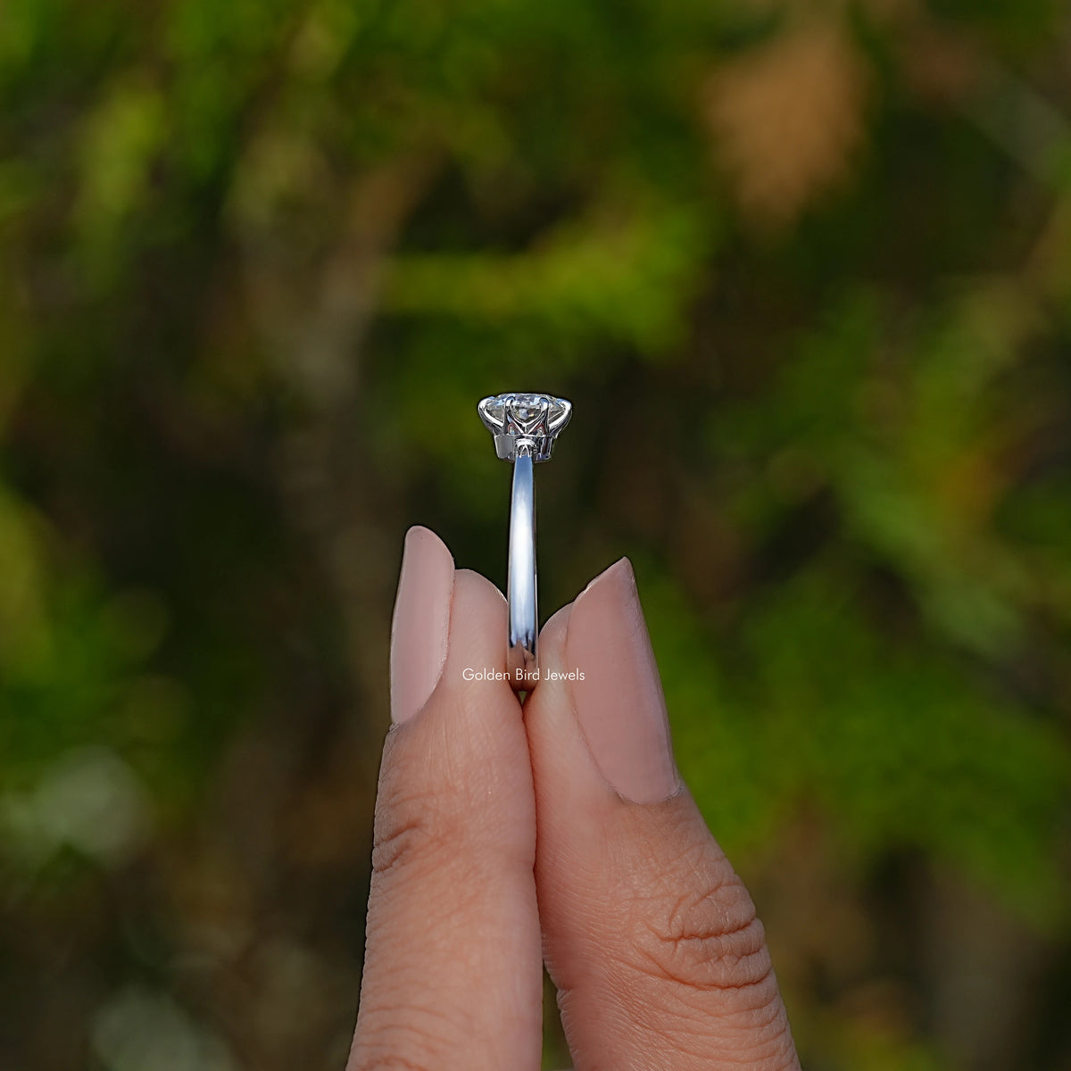 Side View Of Round Moissanite Solitaire Ring