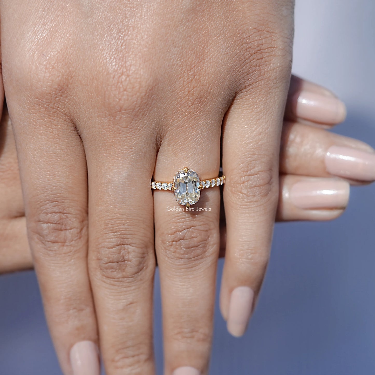 View of Cushion Cut Solitaire Engagement Ring in prongs setting