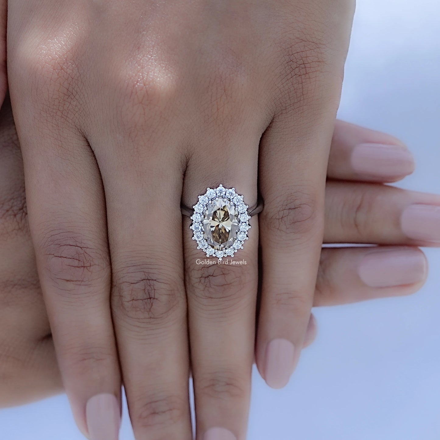 View of Oval Cut Moissanite Engagement Ring in prongs setting