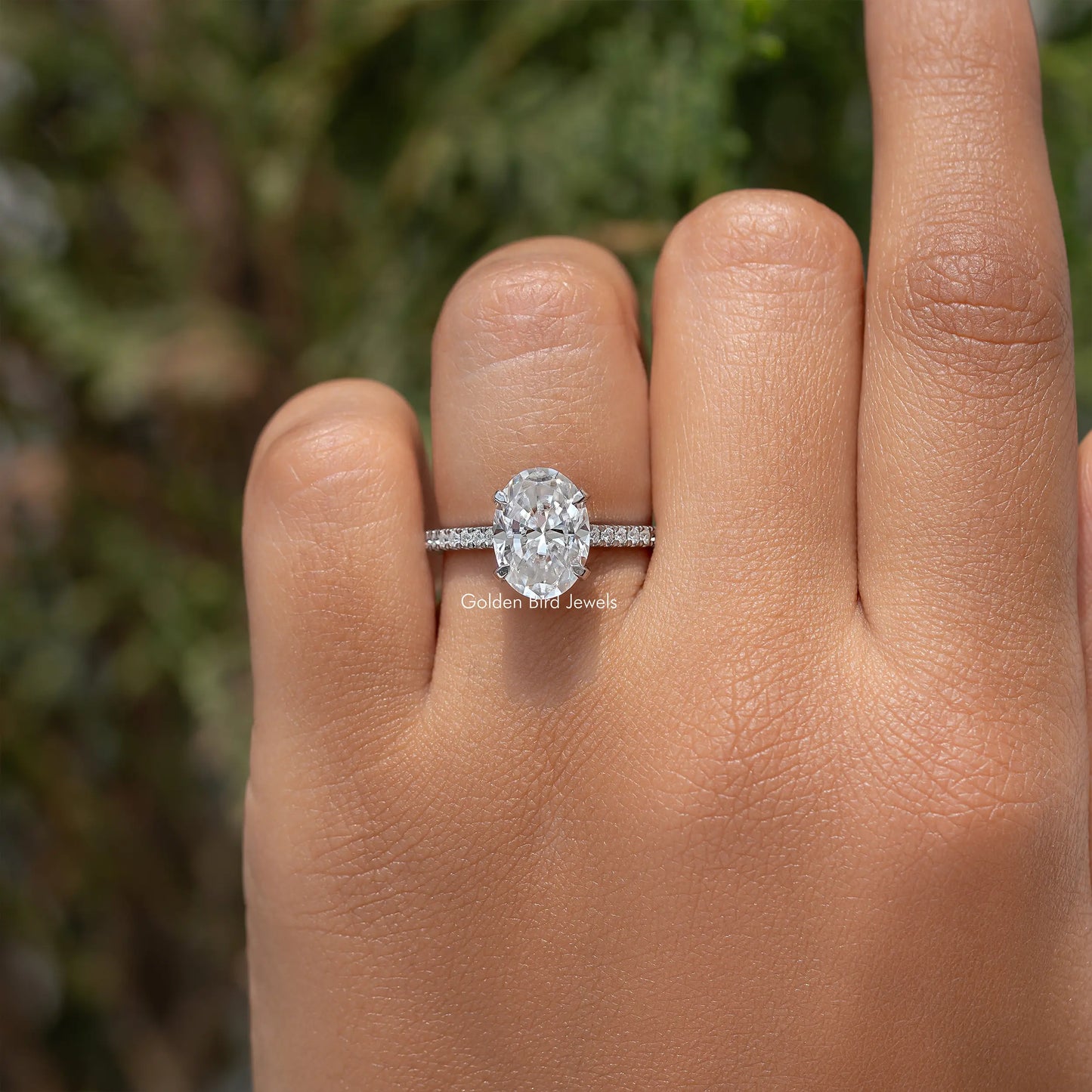 Oval Cut Moissanite Hidden Halo Engagement Ring