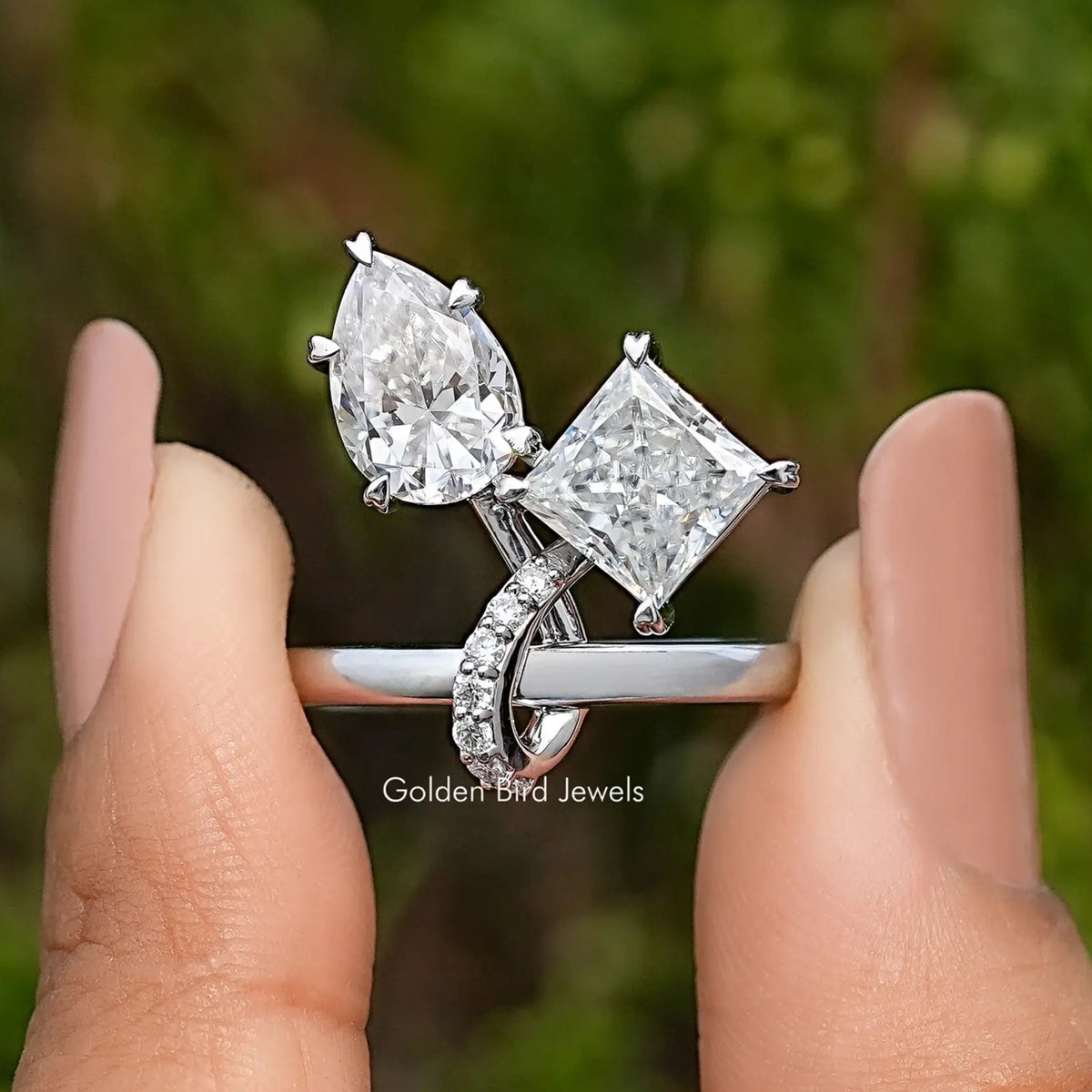 Front View of Pear And Princess Cut Moissanite Toi Moi Ring