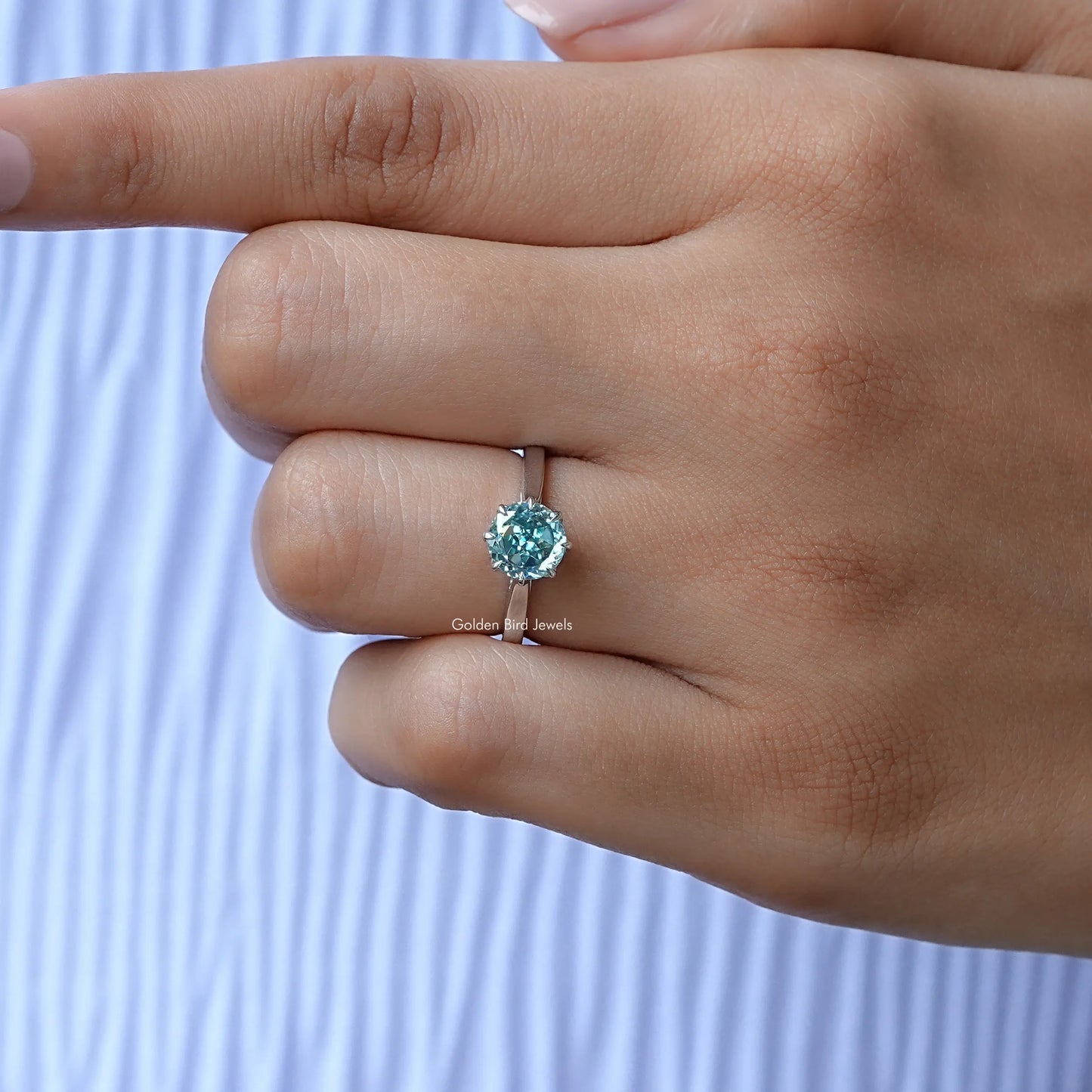 Round Cut Moissanite Ring In finger