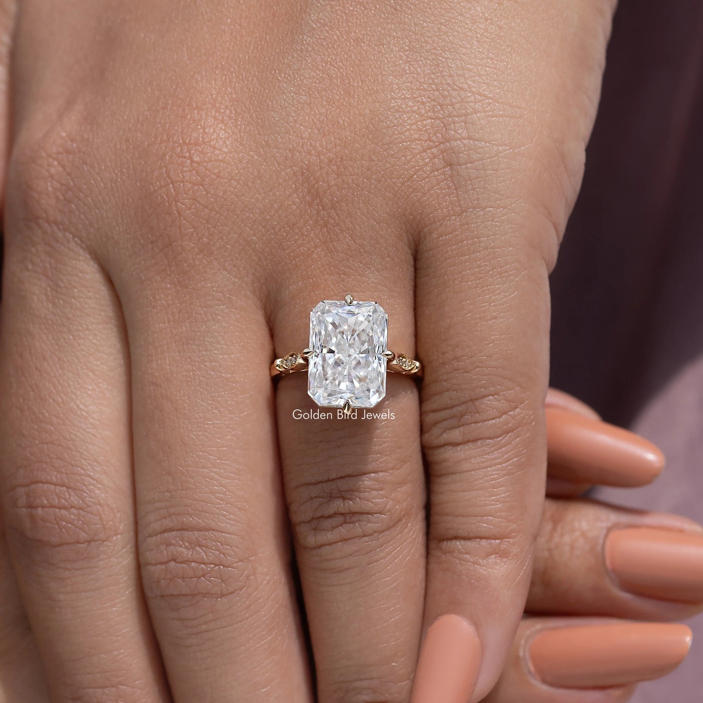 Radiant Cut Moissanite Accent Stone Engagement Ring