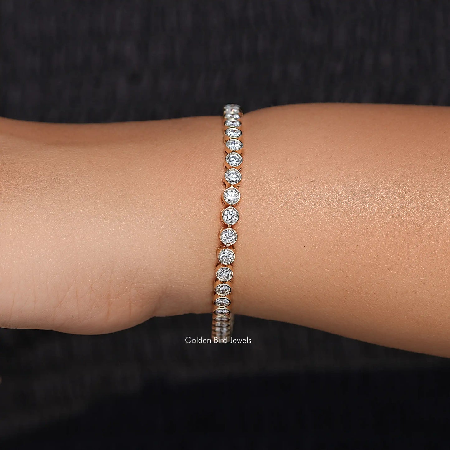 Top View Of Bezel Set Round Diamond Tennis Bracelet