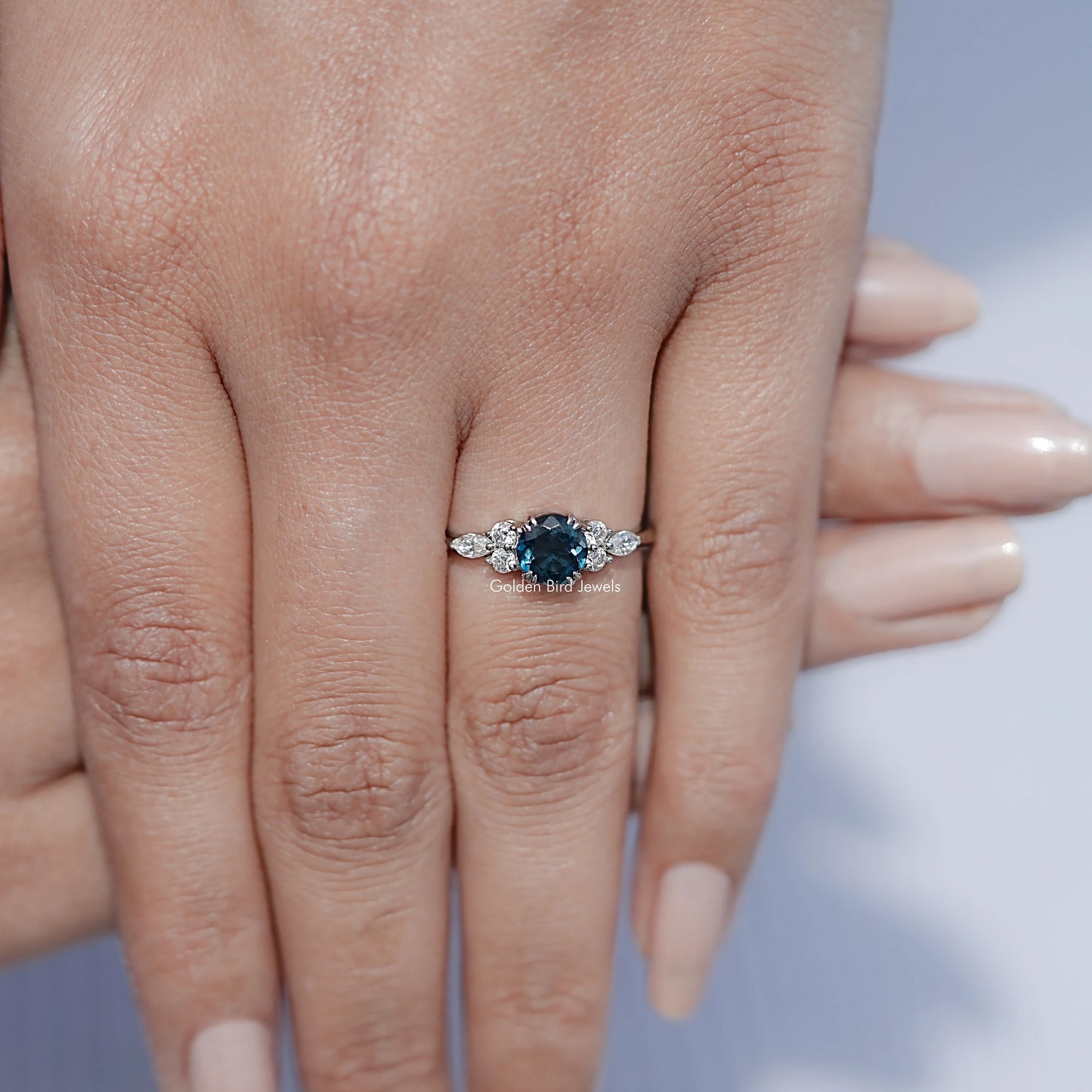 View of Round Shaped Solitaire Moissanite Ring in prongs setting