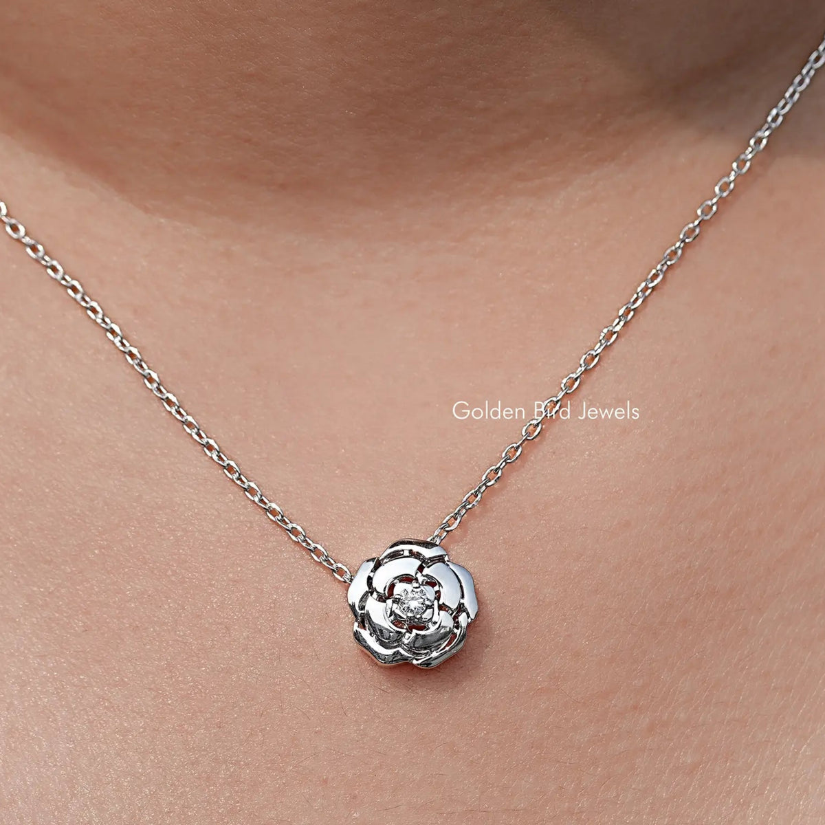 Front View of Round Lab Diamond Floral Solitaire Pendant