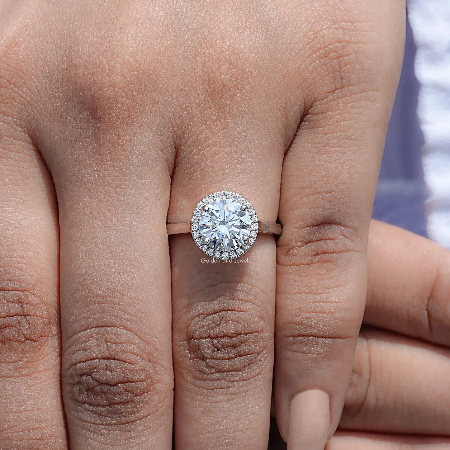 Detailed View Of Lab Diamond Halo Engagement Ring