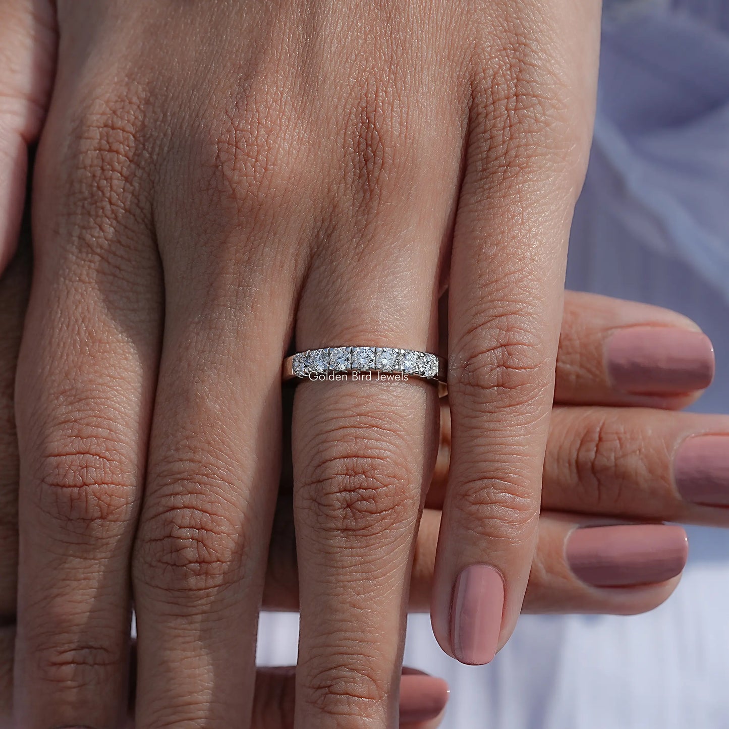 Detailed View Of Lab Diamond Round Cut Wedding Band