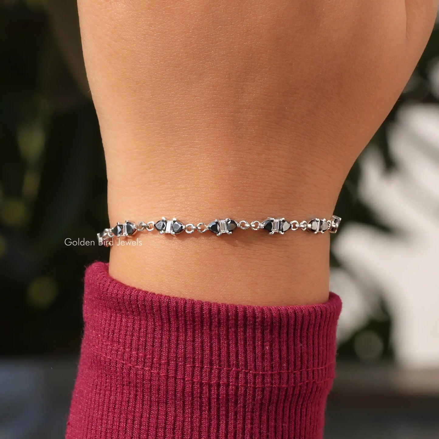Full view of moissanite bracelet in unique shape