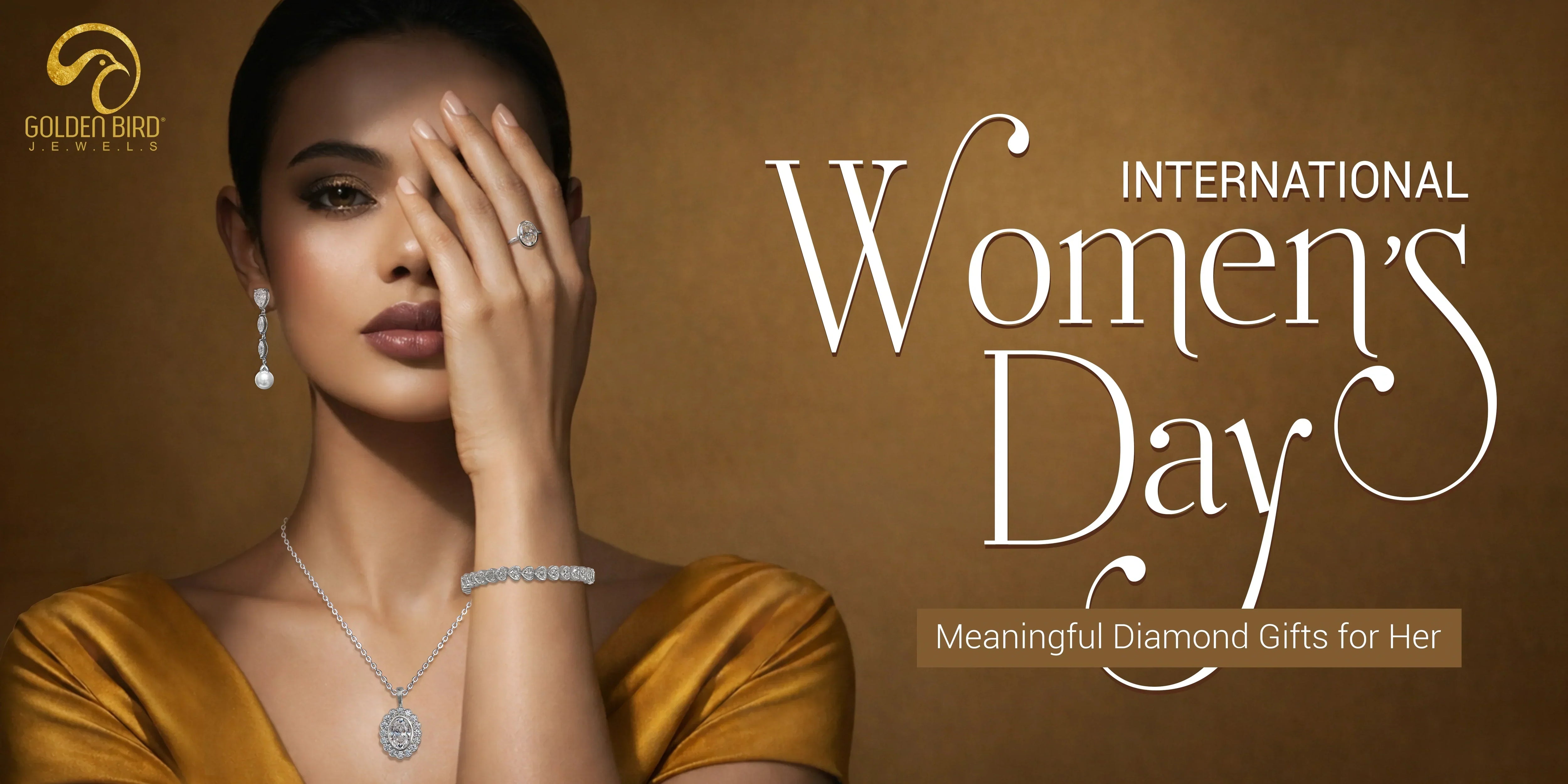 luxury diamond jewelry set with necklace earrings and ring women’s day gift idea