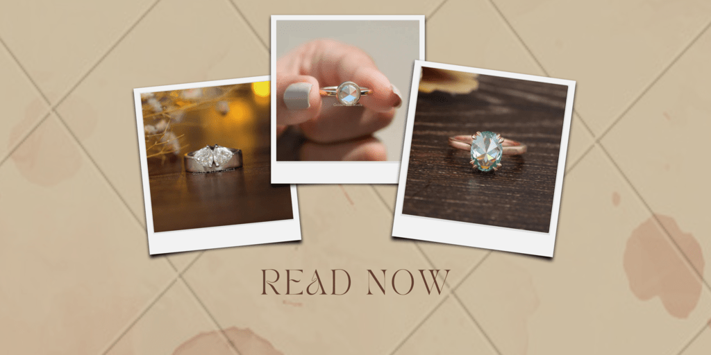 [Showing yellow, silver and Rose Gold Moissanite Gold Engagement Ring] - [Golden Bird Jewels]