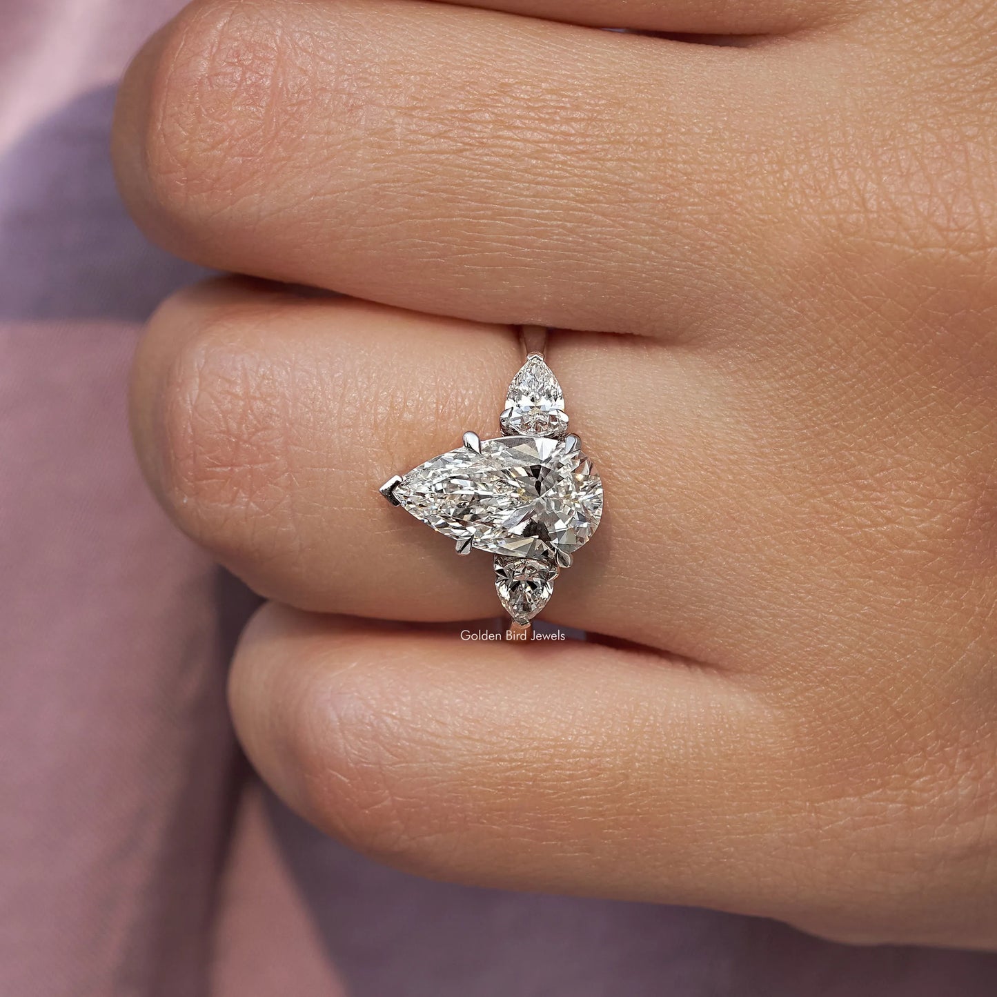 Three Stone Pear Shaped Diamond Engagement Ring