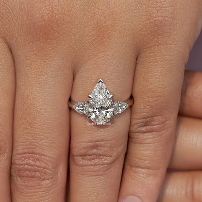 Three Stone Pear Shaped Diamond Engagement Ring