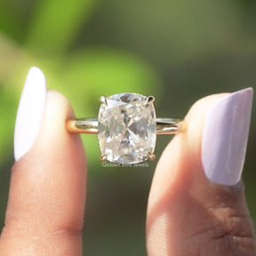 [Old Mine Cushion Moissanite Engagement Ring]-[Golden Bird Jewels]