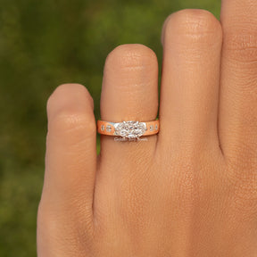 East West Set Old Moval Cut Moissanite Accent  Ring