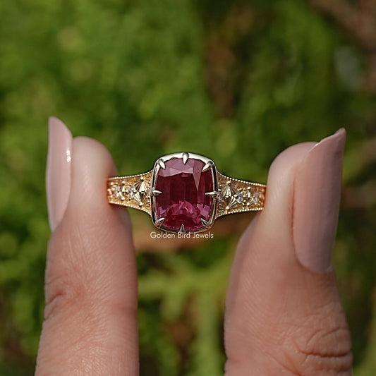 Cushion Alexandrite Gemstone Accent Stone Ring