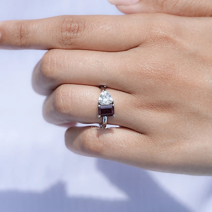 View of Heart Moissanite Toi Et Moi Ring in prongs setting 