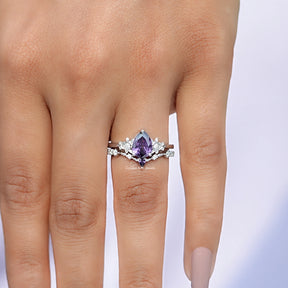 Purple Amethyst Pear Gemstone Ring Set