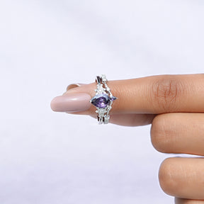 Purple Amethyst Pear Gemstone Ring Set