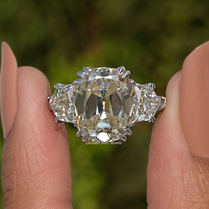 Old Mine Cushion Cut Antique Three Stone Moissanite Engagement Ring