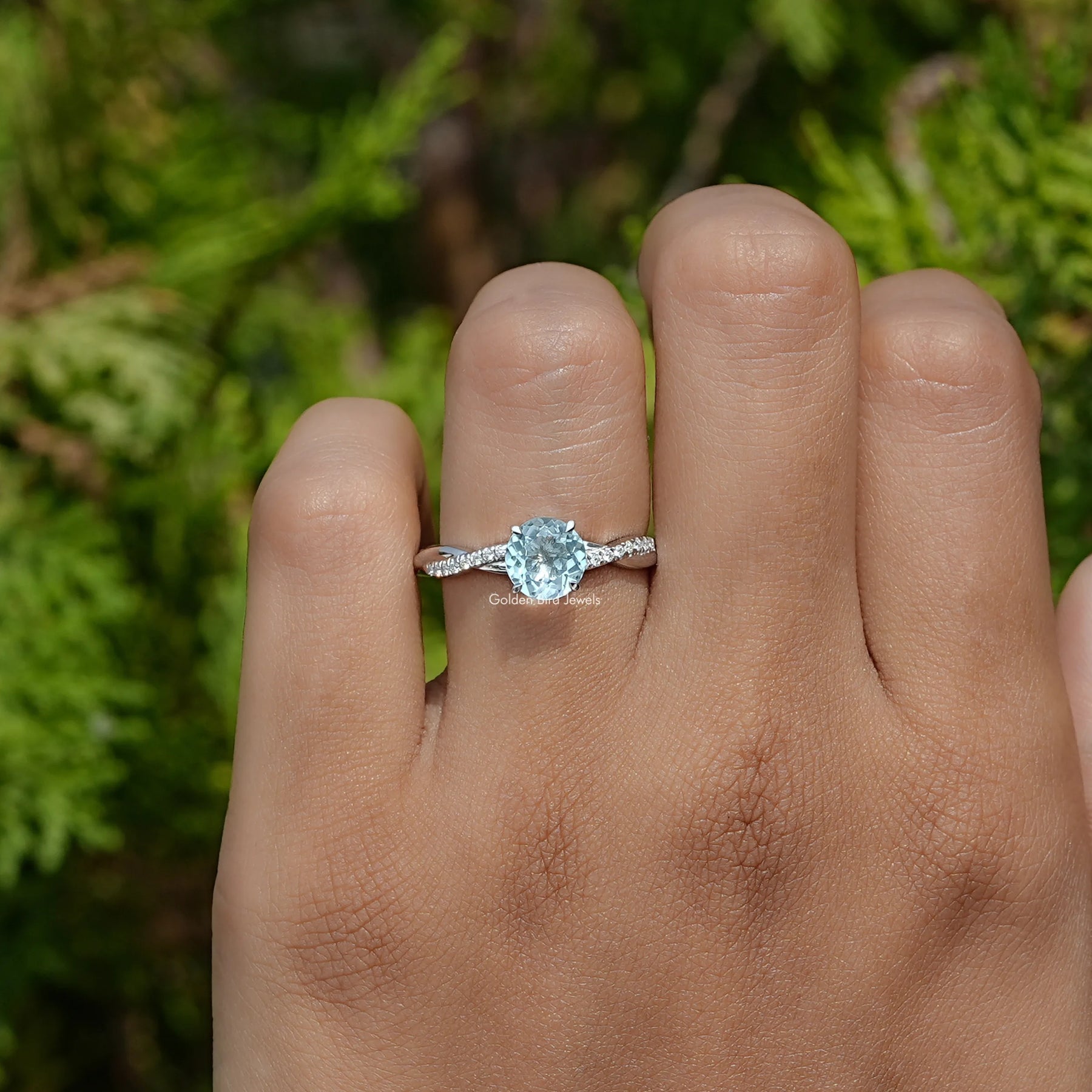 Aquamarine Round Cut Gemstone Ring