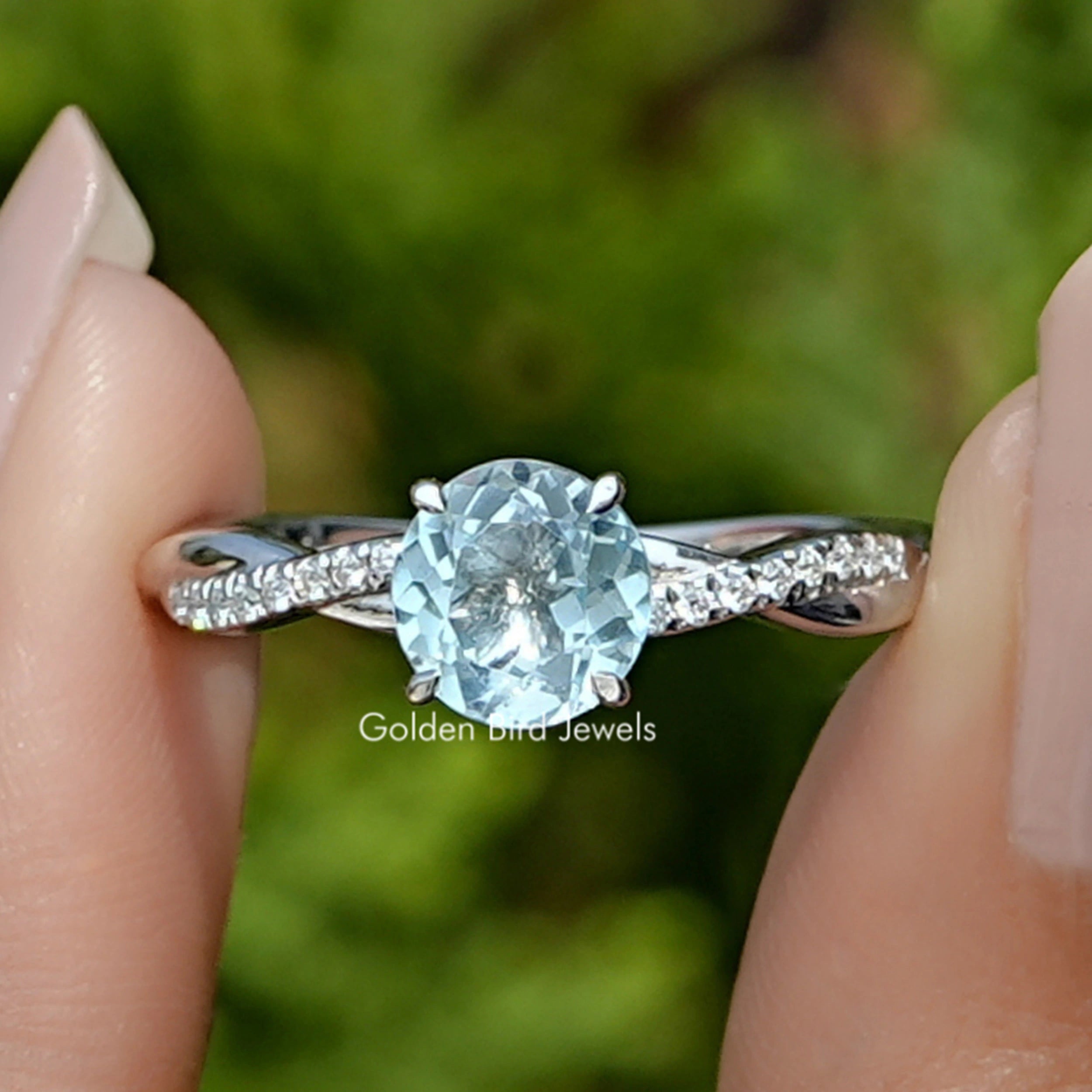 Aquamarine Round Cut Gemstone Ring