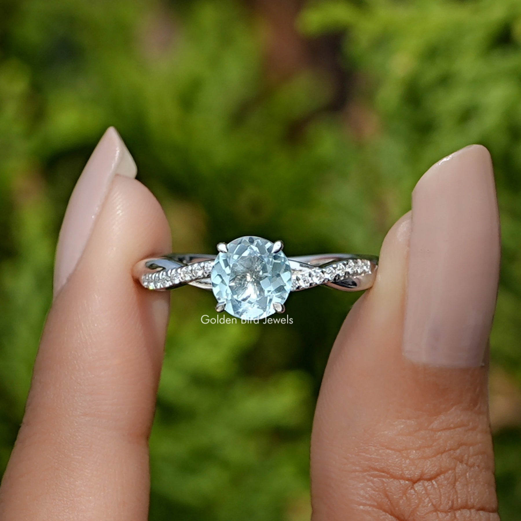 Aquamarine Round Cut Gemstone Ring