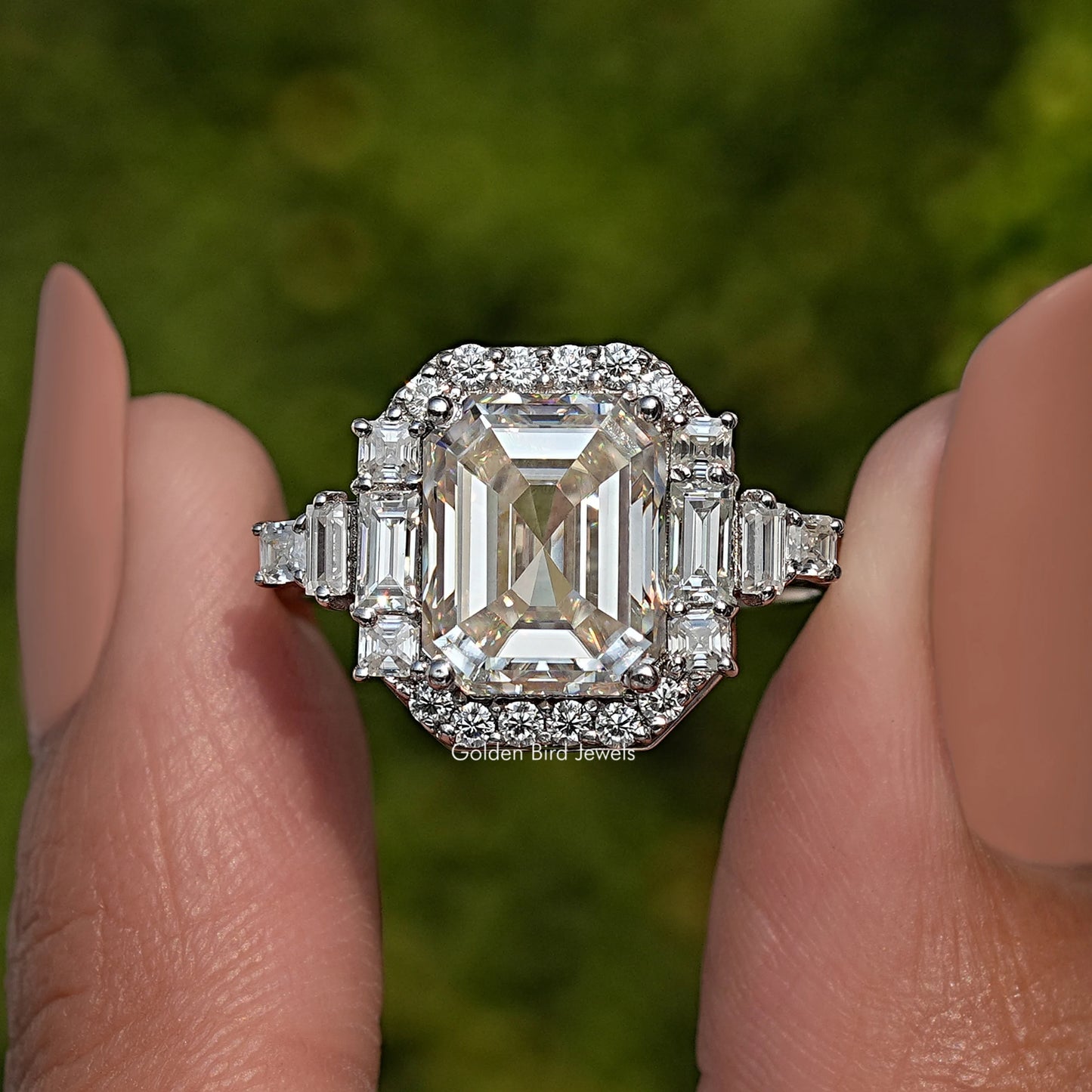 Asscher Shaped Moissanite Halo Engagement Ring