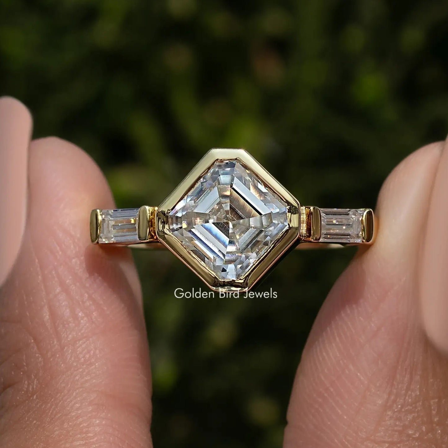 Asscher Cut Lab Diamond Three Stone Ring