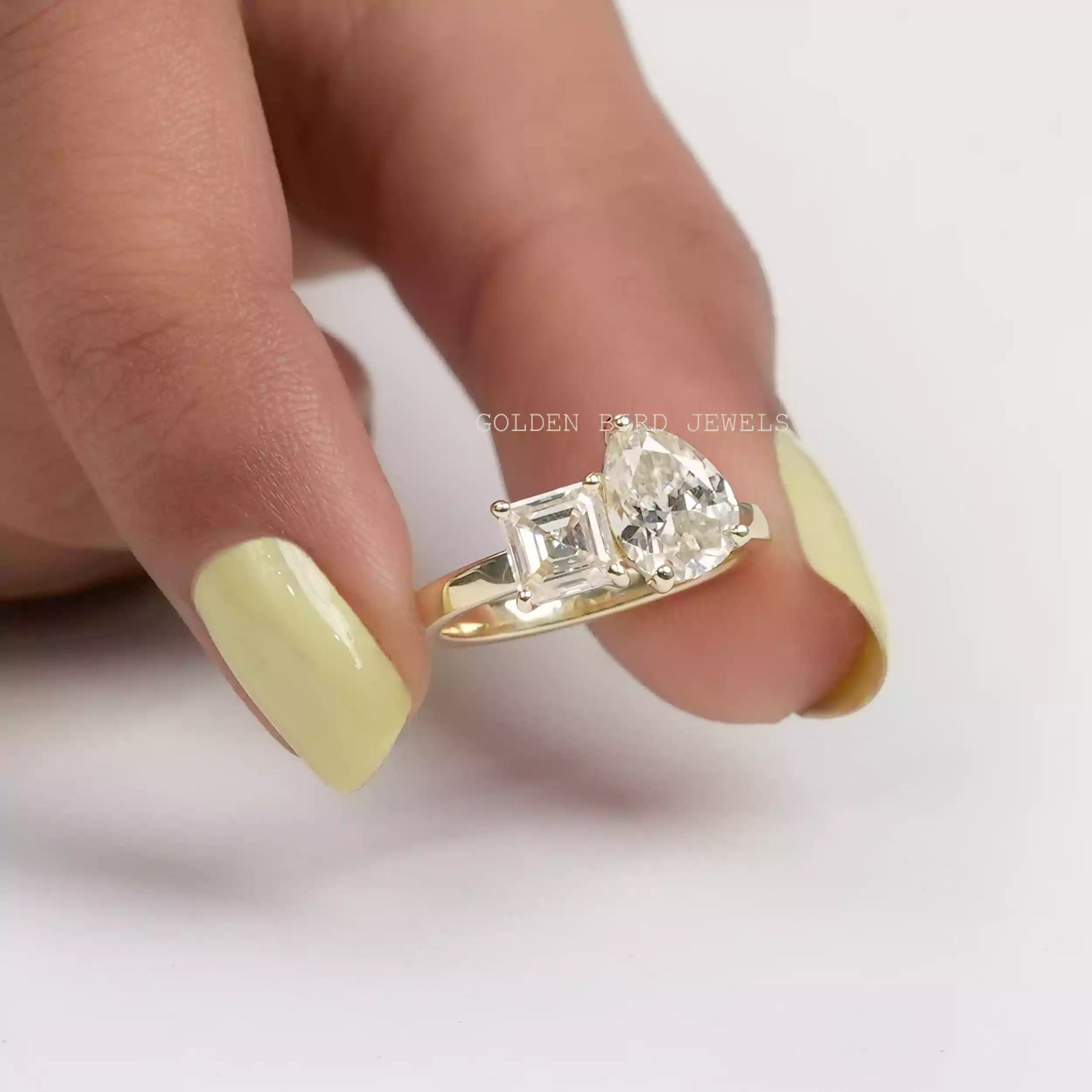 Asscher And Pear Cut Toi Moi Moissanite Ring