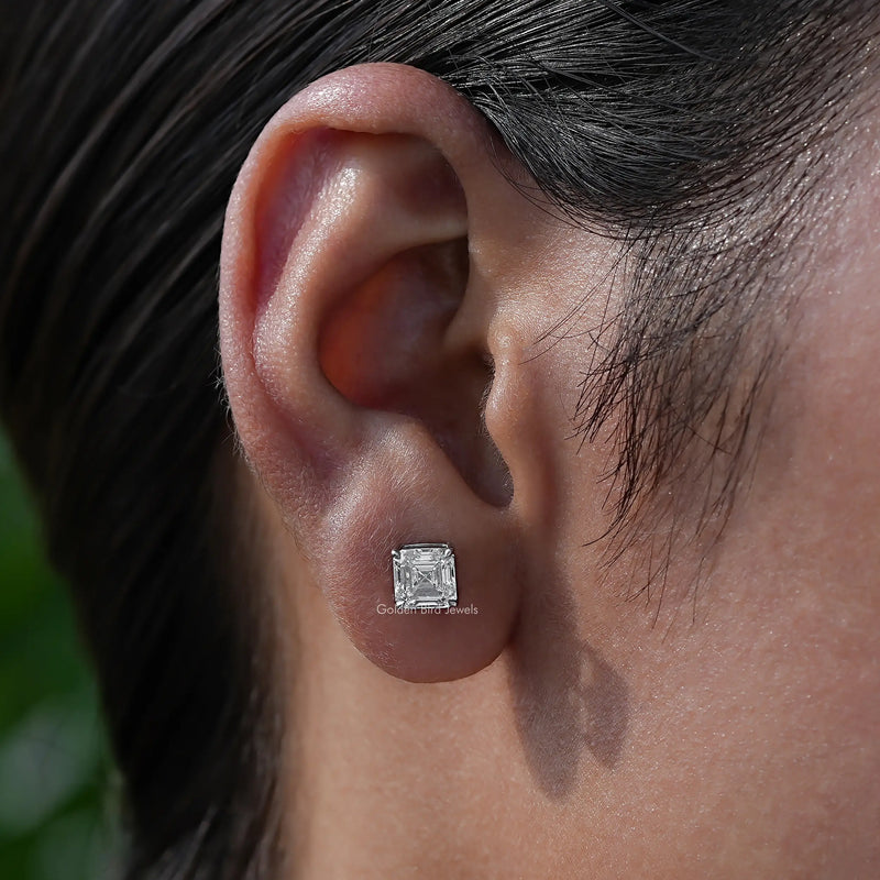 Asscher Cut Diamond Stud Earrings In White Gold