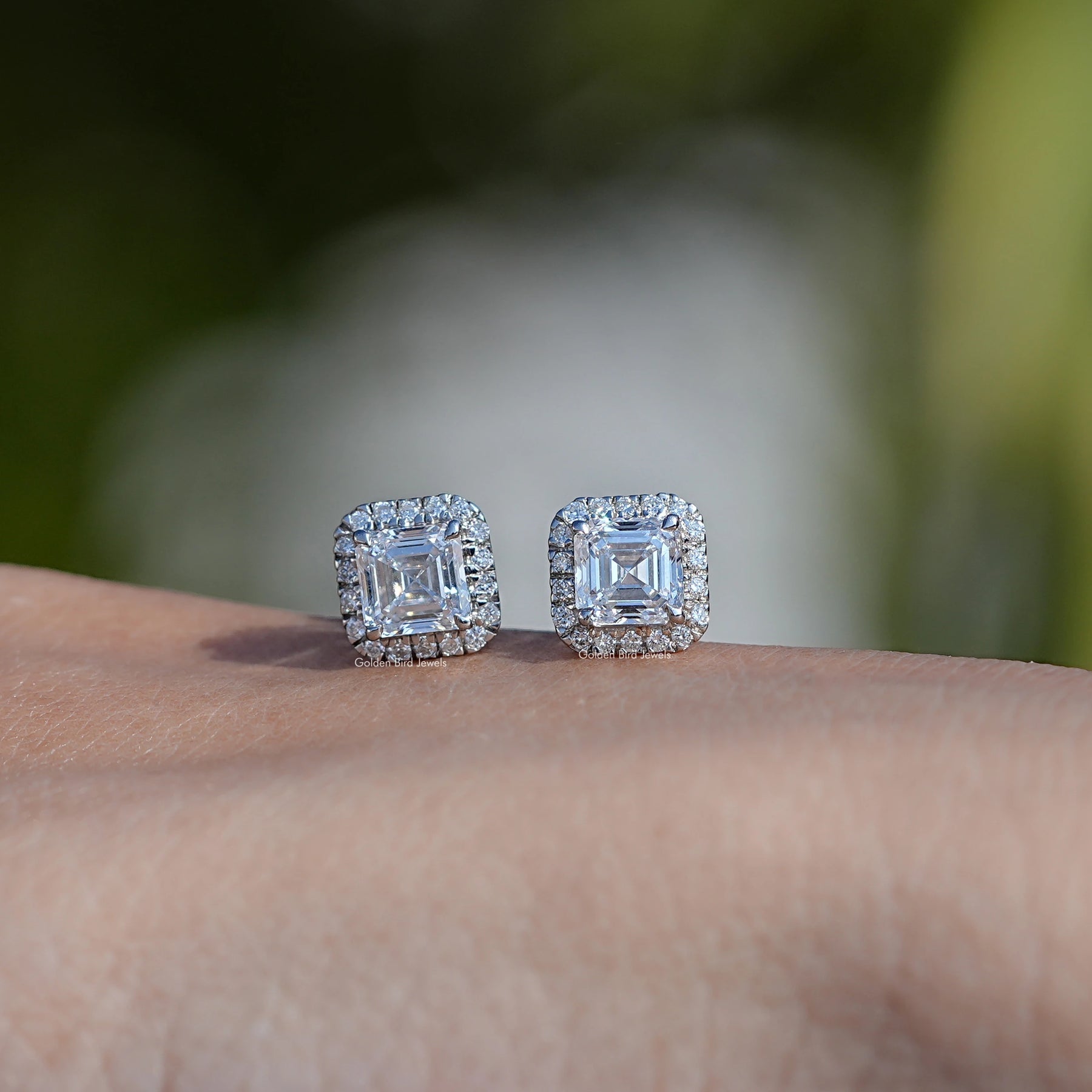 Asscher Cut Lab Grown Diamond Halo Stud Earrings