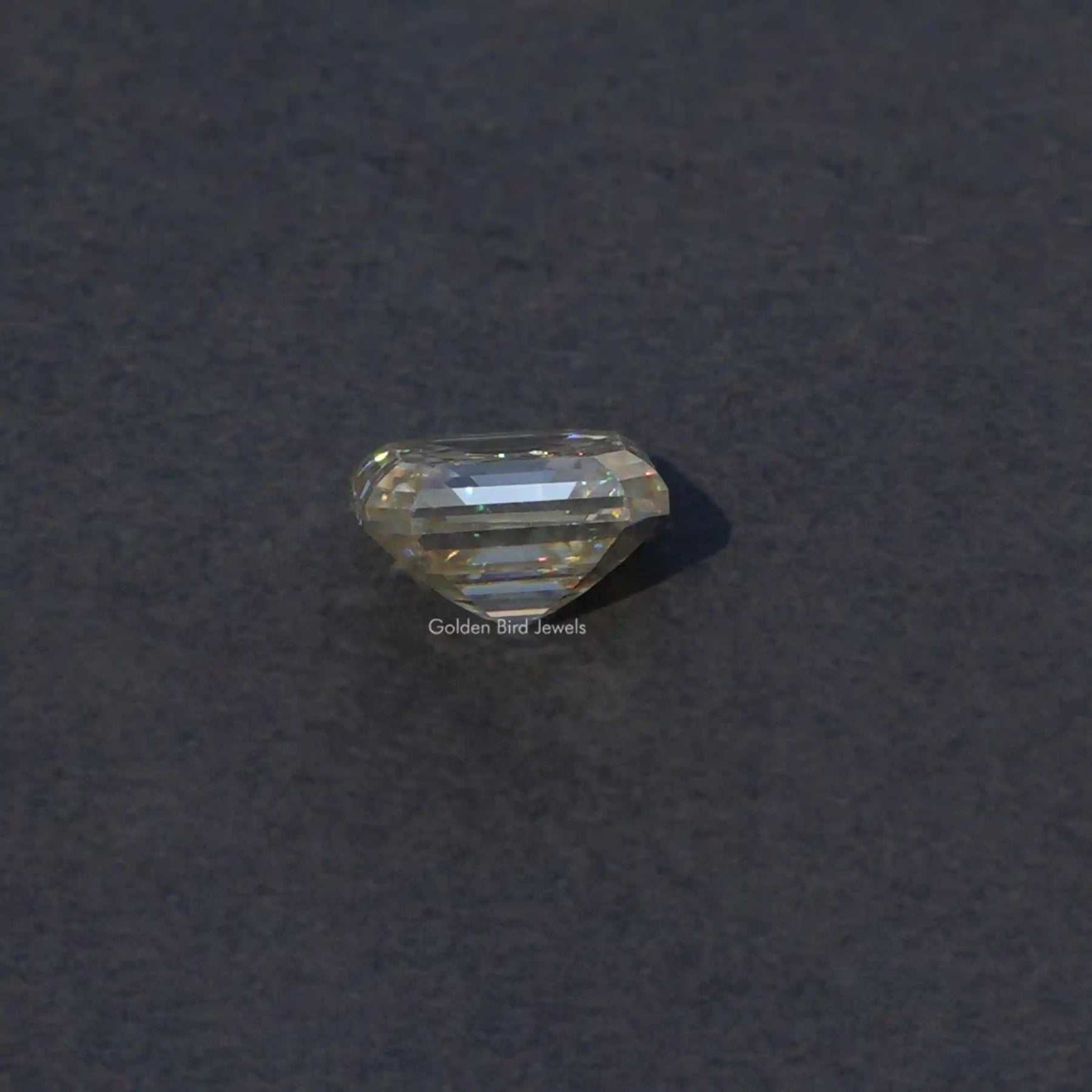 [Side view of asscher cut loose moissanite]-[Golden Bird Jewels]